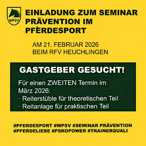 Gastgeber gesucht für Seminar „Prävention im Pferdesport“ im März 2026 📍⏰