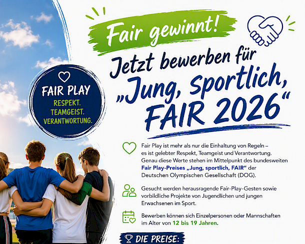 Deutsche Olympische Gesellschaft (DOG): Fair gewinnt! Jetzt bewerben für „Jung, sportlich, FAIR 2026“ 💙💚